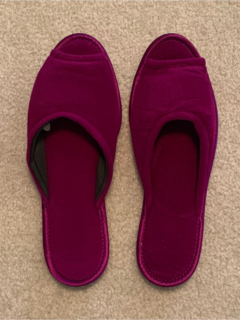 Vintage 60s Fleece Bedroom Slippers Sz Med 6.5-7.5 Peep Toe Purple NIB Lounging